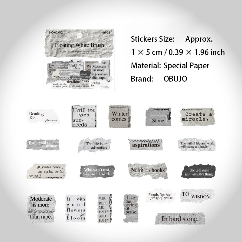40 Pcs Vintage Emobossed Words Stickers ZJLS