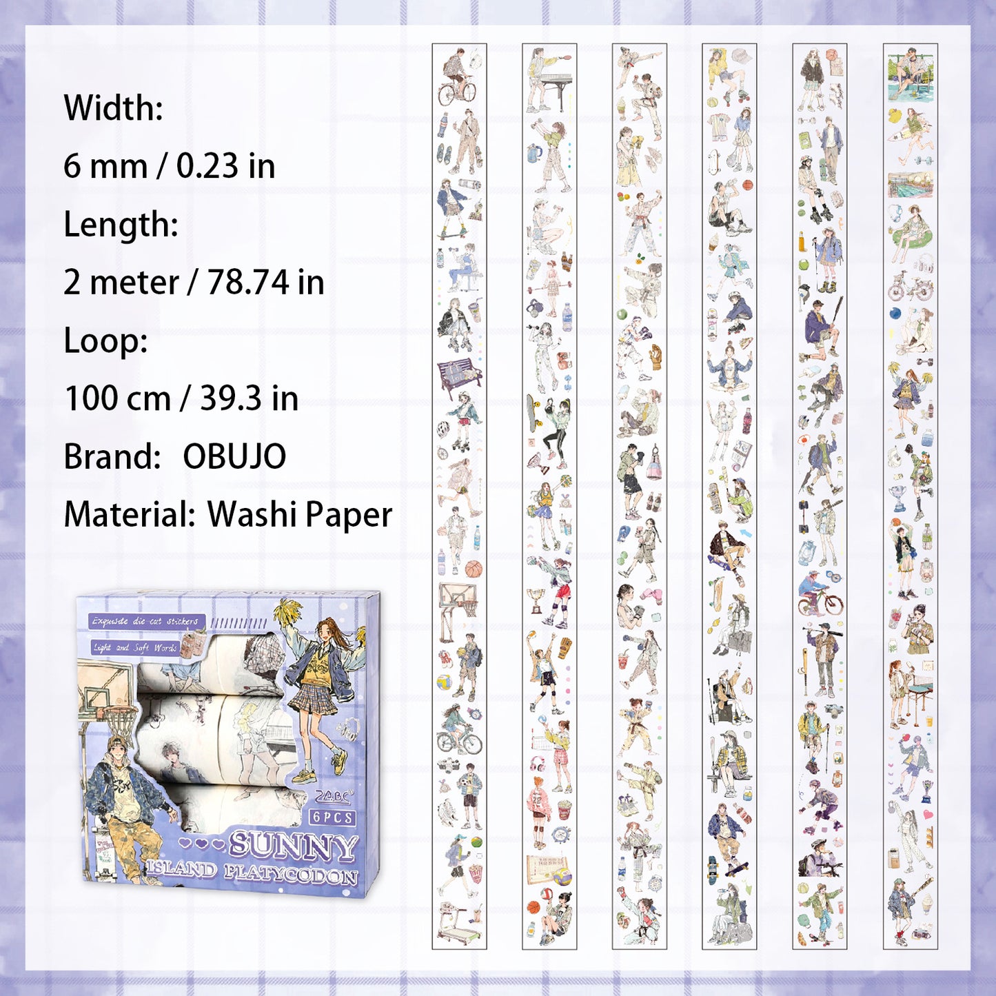 6 Rolls Girl Dialy Washi Stickers Tapes Set JGRY