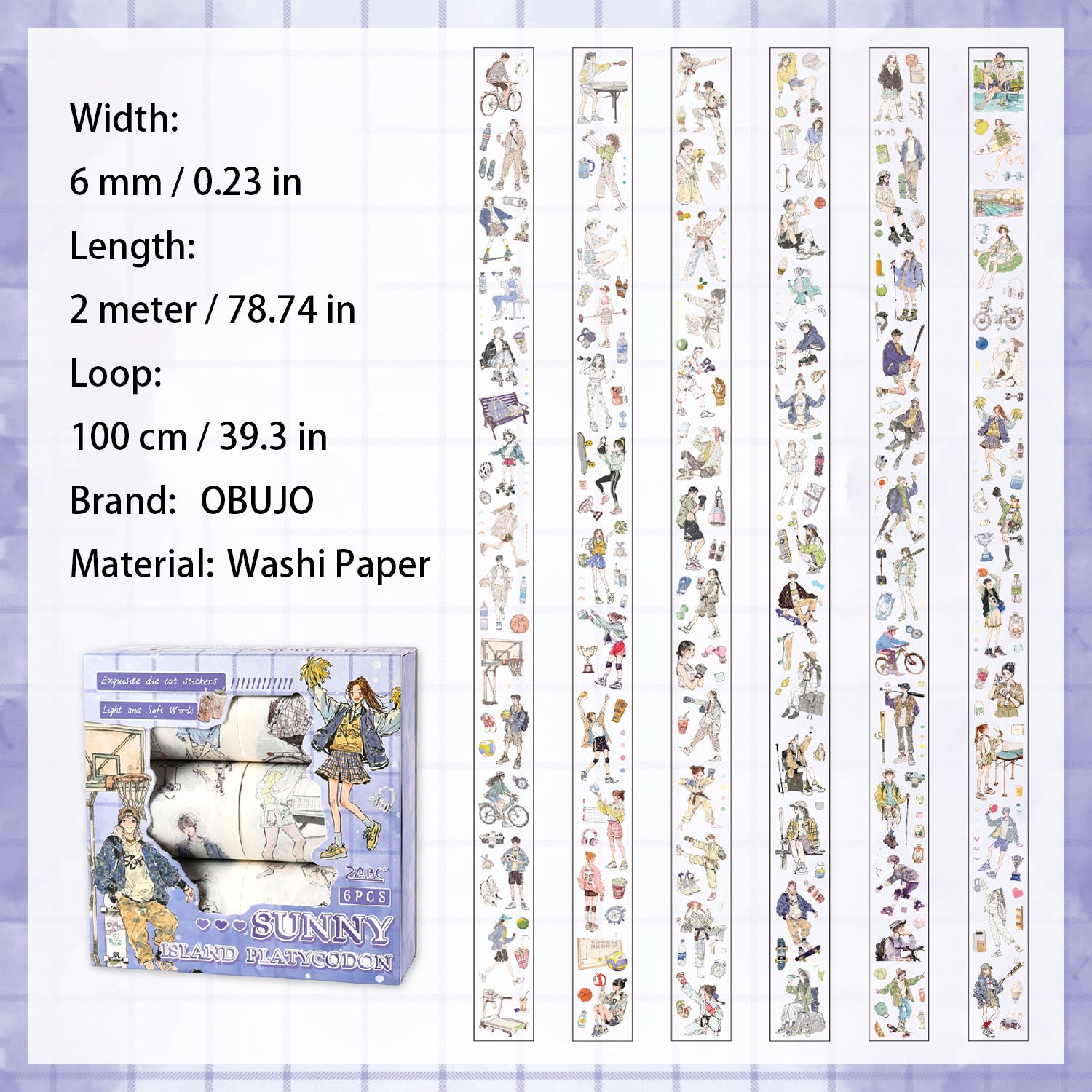 6 Rolls Girl Dialy Washi Stickers Tapes Set JGRY