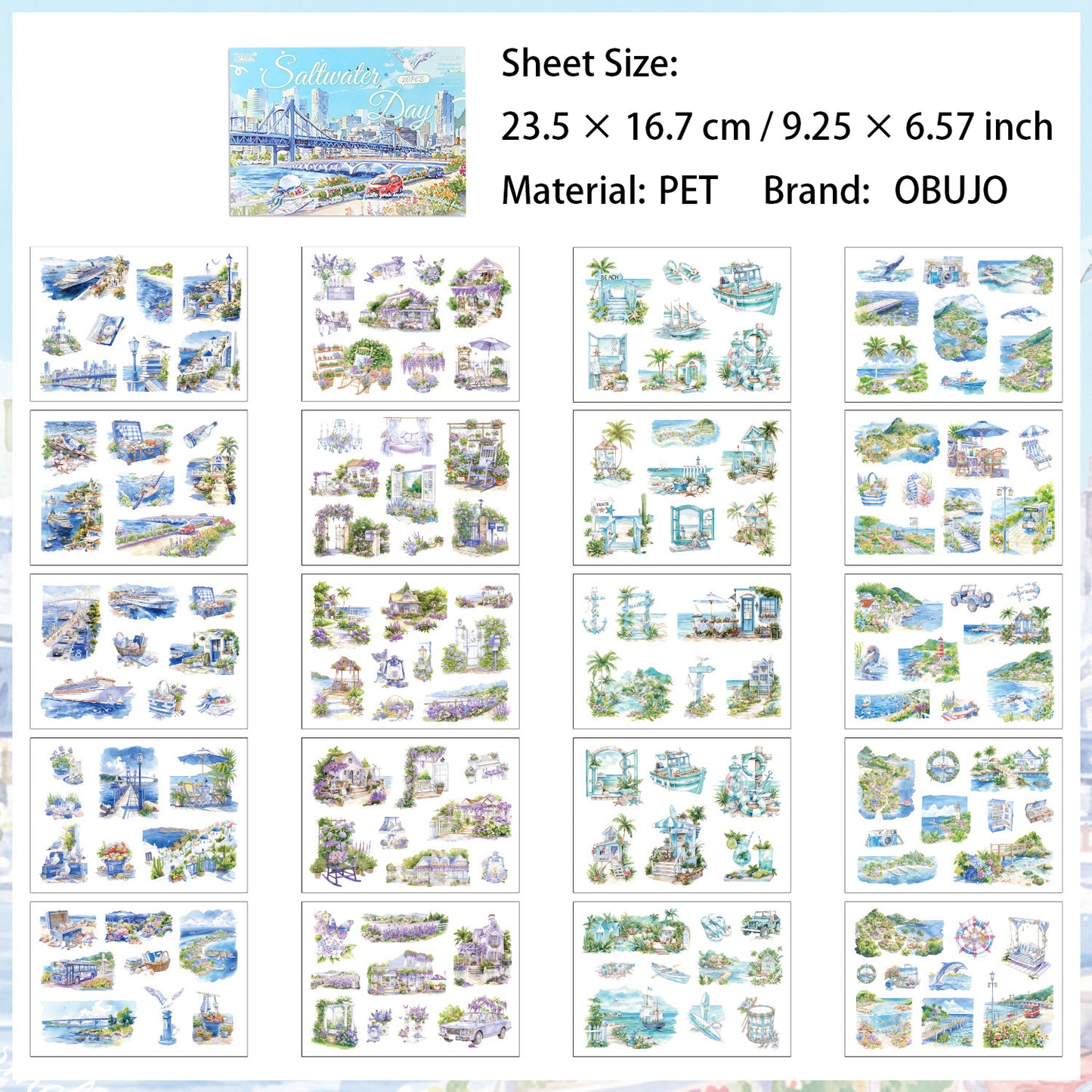 20 Sheets Seasonal Landscape PET Stickers Book SSFJ