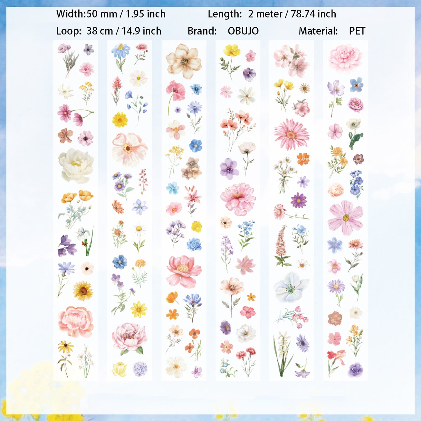 6 Rolls Wildflower PET Stickers Tapes Set FFXS