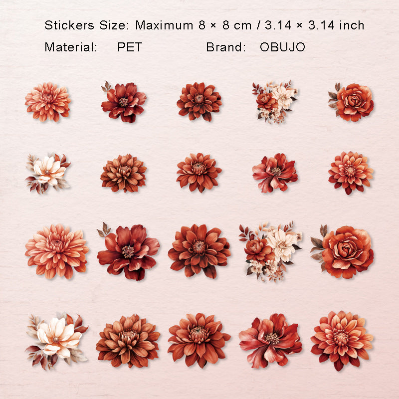 20 Pcs Peony Flower PET Stickers LLSHY