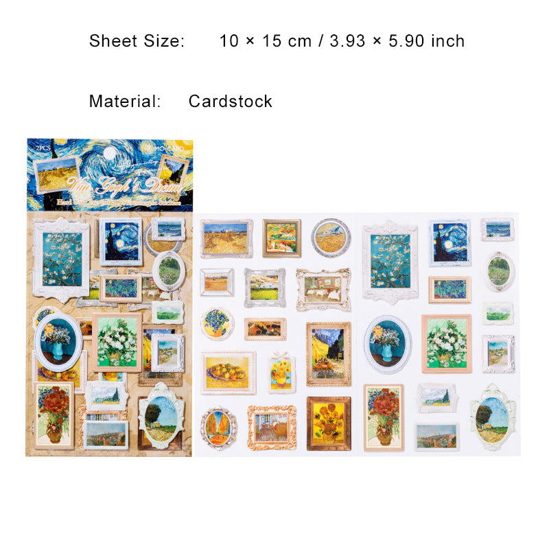 2 Sheets 3D Famous Painting Stickers MHBWG