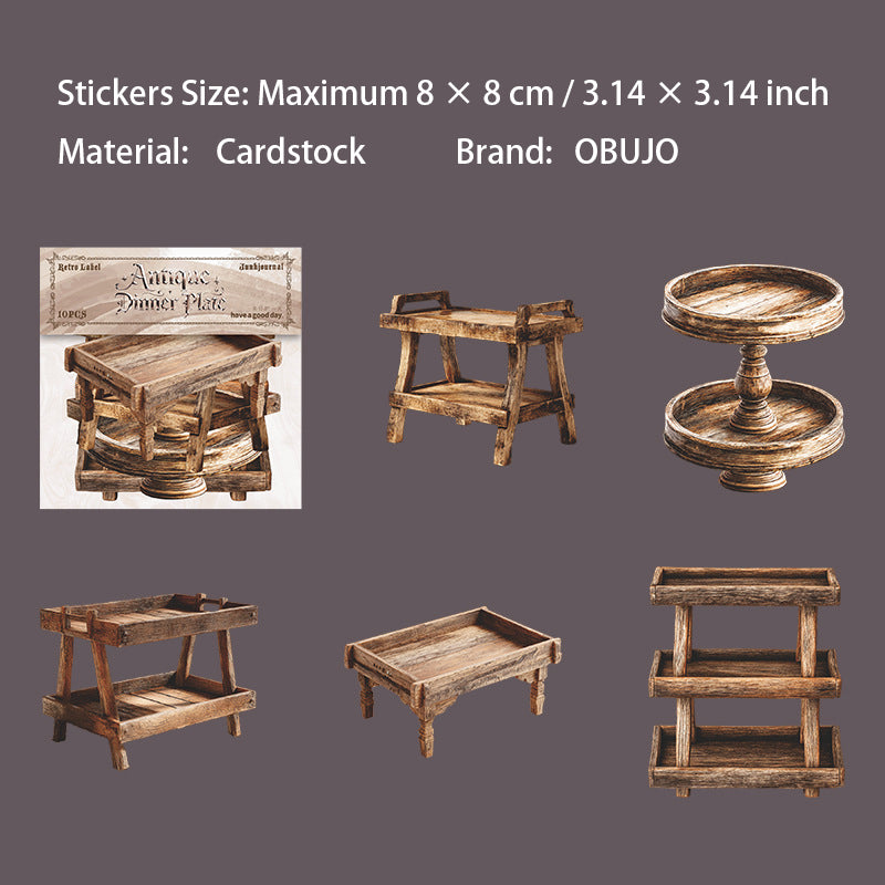10 Pcs Vinage Dishes Cardstock Stickers GDCP