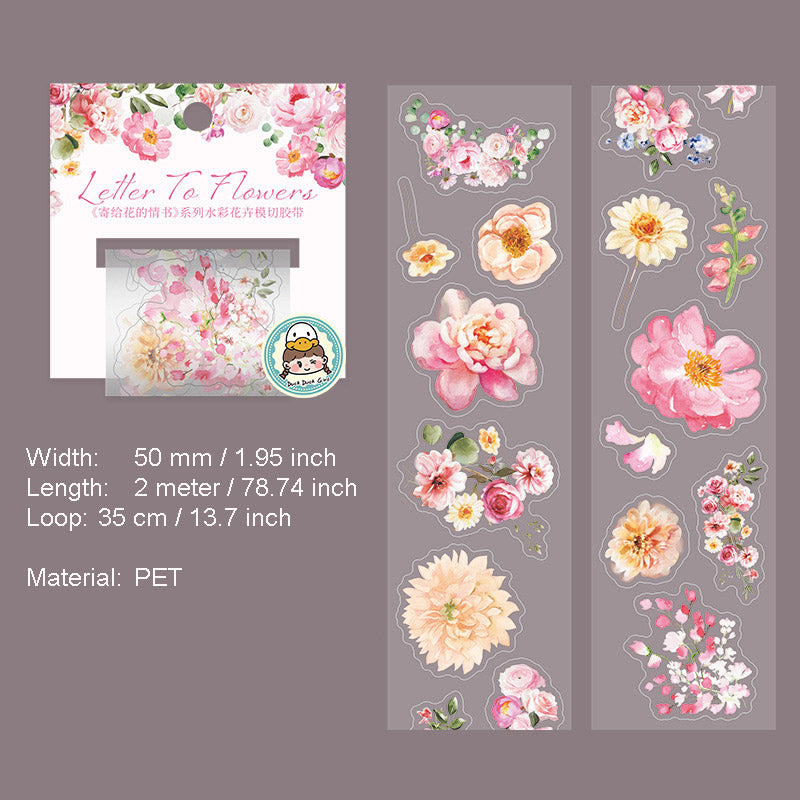 1 Roll Watercolor Flower PET Stickers Tape JGHQS