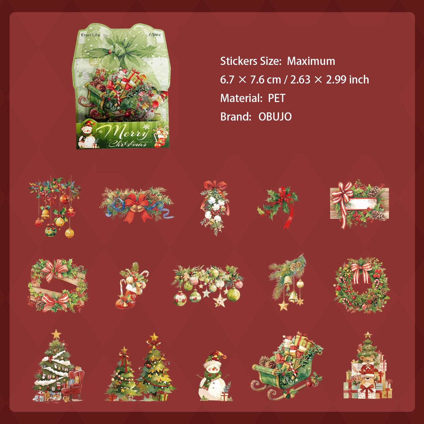 15 Pcs Christmas PET Stickres SDJXY