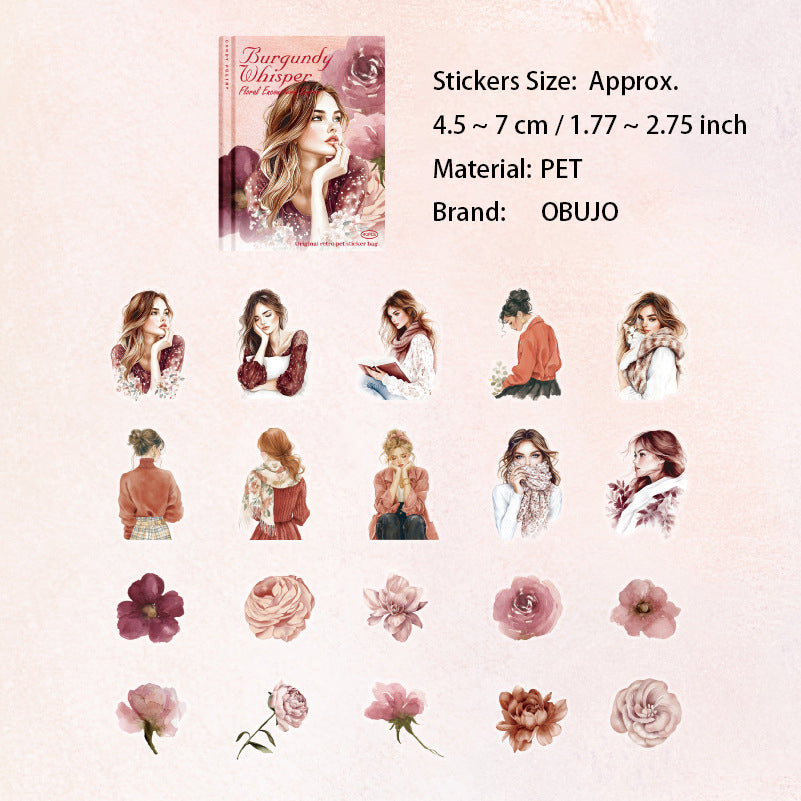 40 Pcs Cozy Girl and Flower PET Stickers FHXH