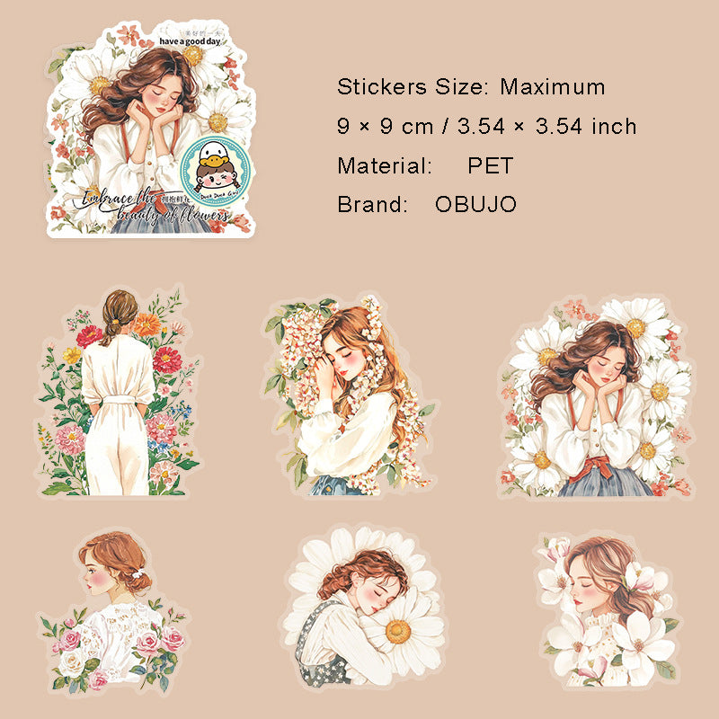 6 Pcs Floral Girl PET Stickers YBXHMH