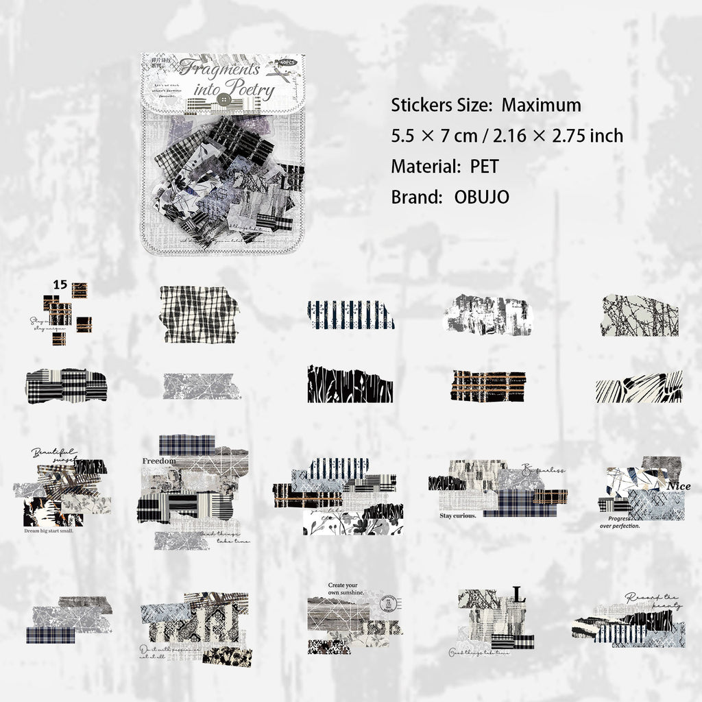 40 Pcs Grid Collage PET Stickers SPSX