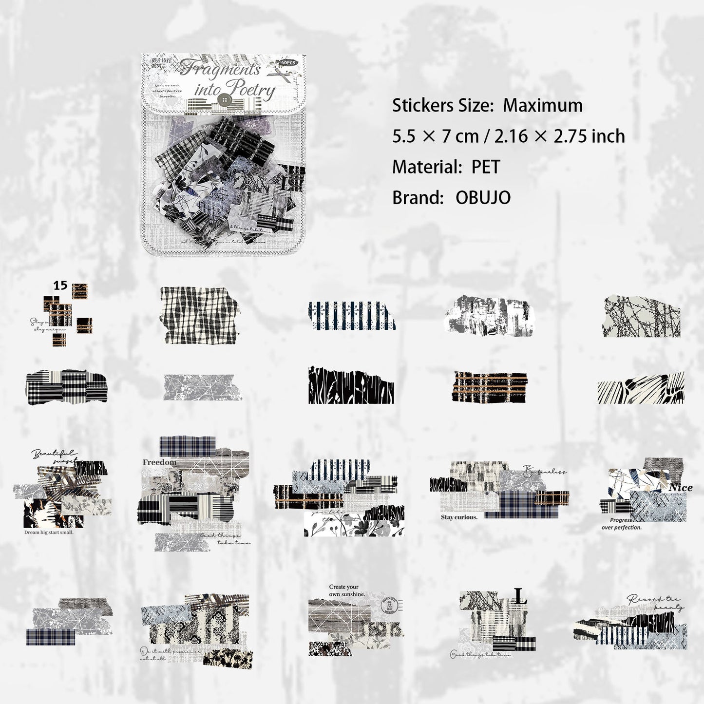 40 Pcs Grid Collage PET Stickers SPSX