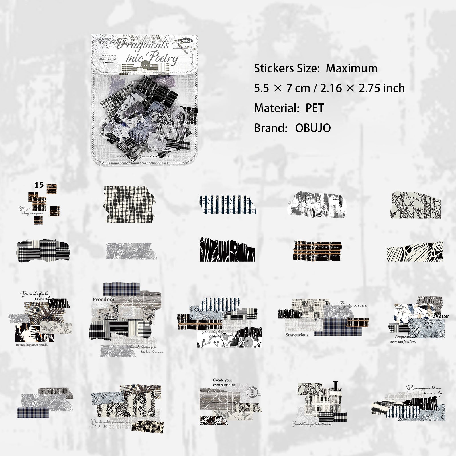 40 Pcs Grid Collage PET Stickers SPSX