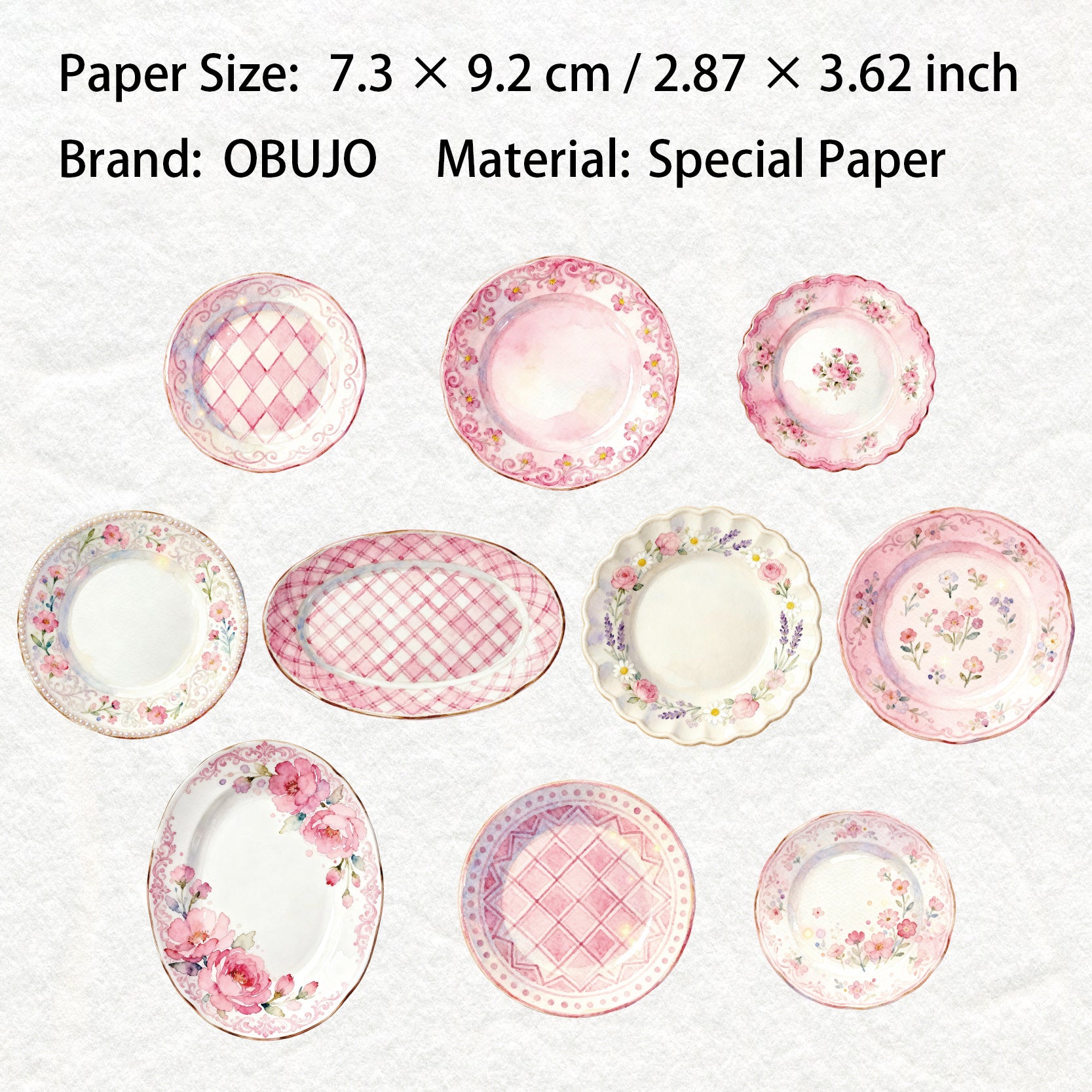 10 Pcs Floral Plate Themed Journal Paper CMJX