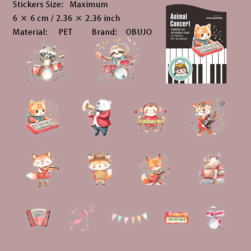 15 Pcs Musical Animal PET Stickers DWYYH
