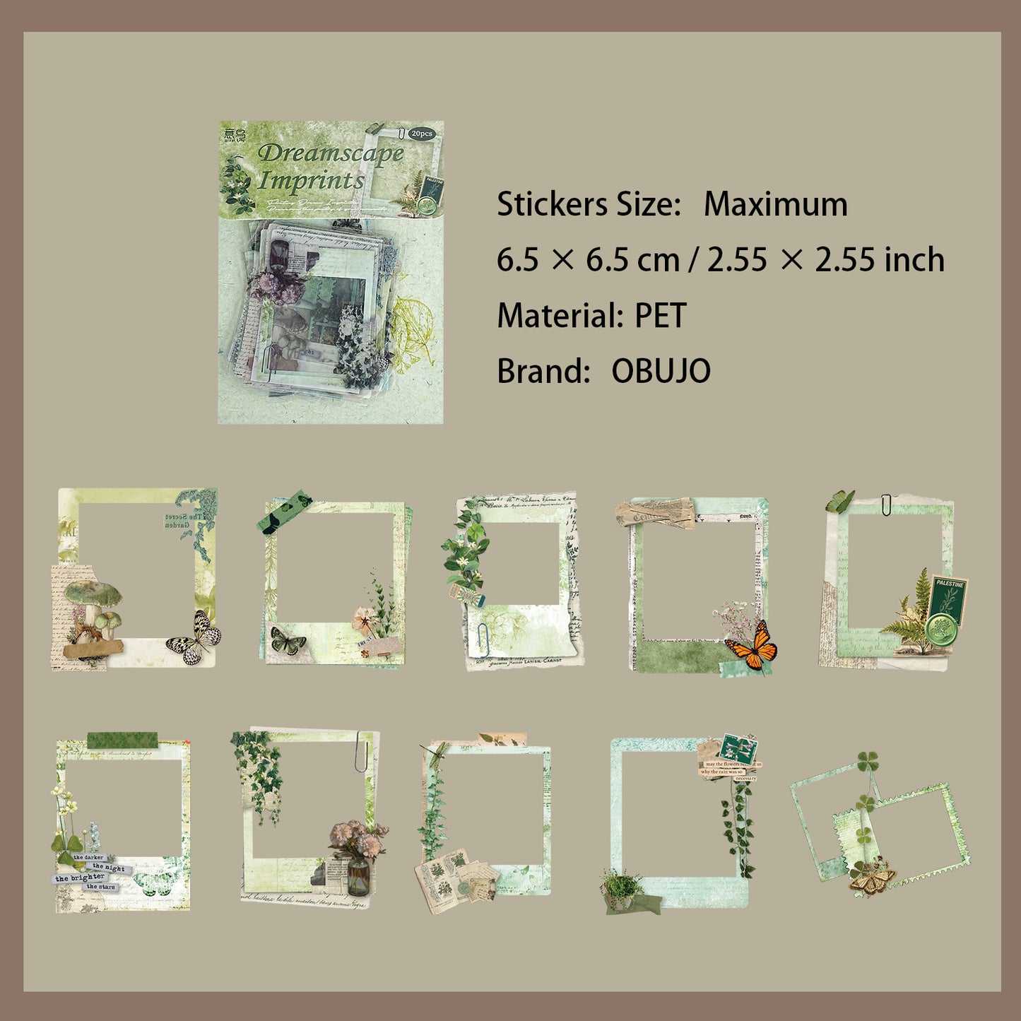 20 Pcs Vintage Frame PET Stickers FSYJ