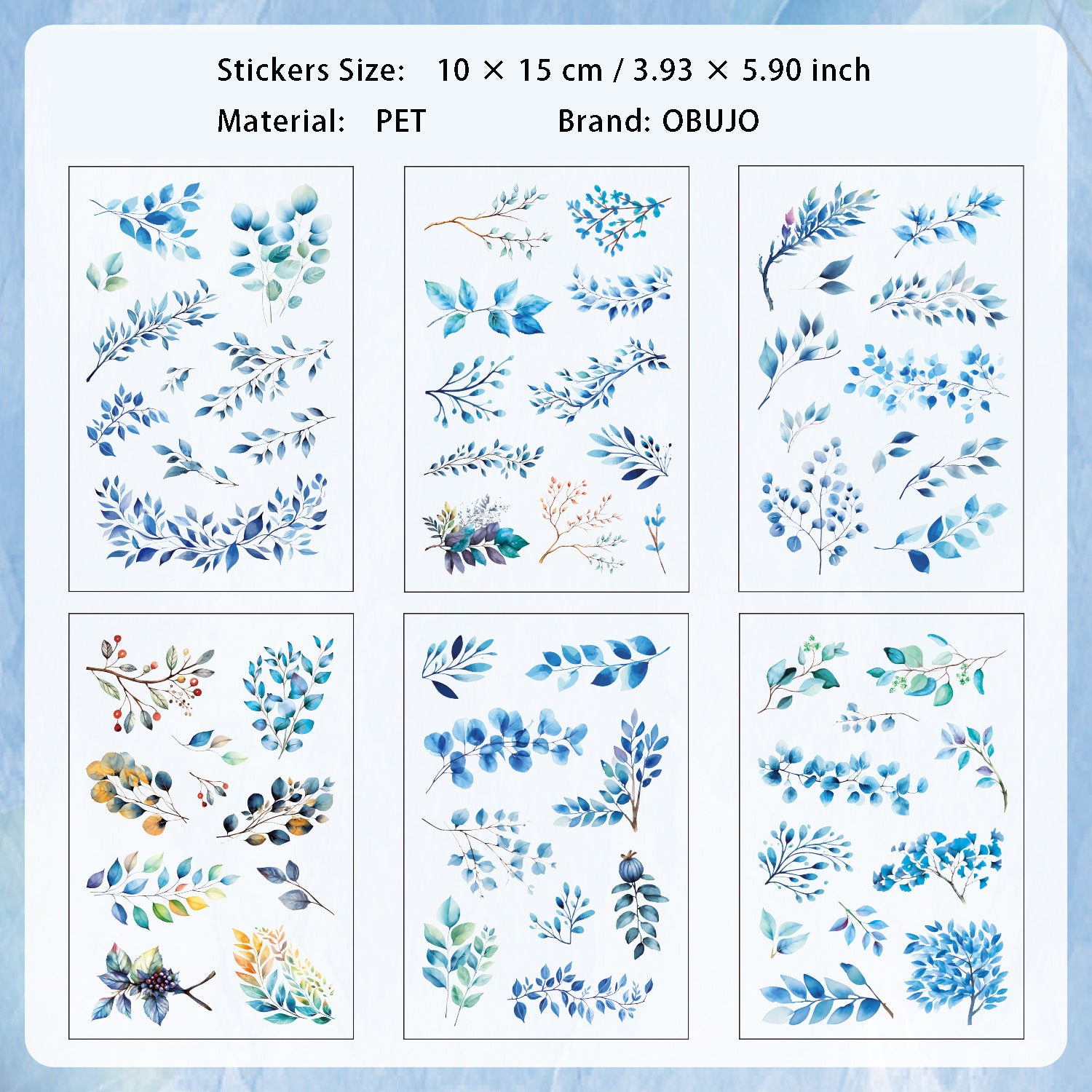 6 Sheets Leaf PET Stickers SYMJ