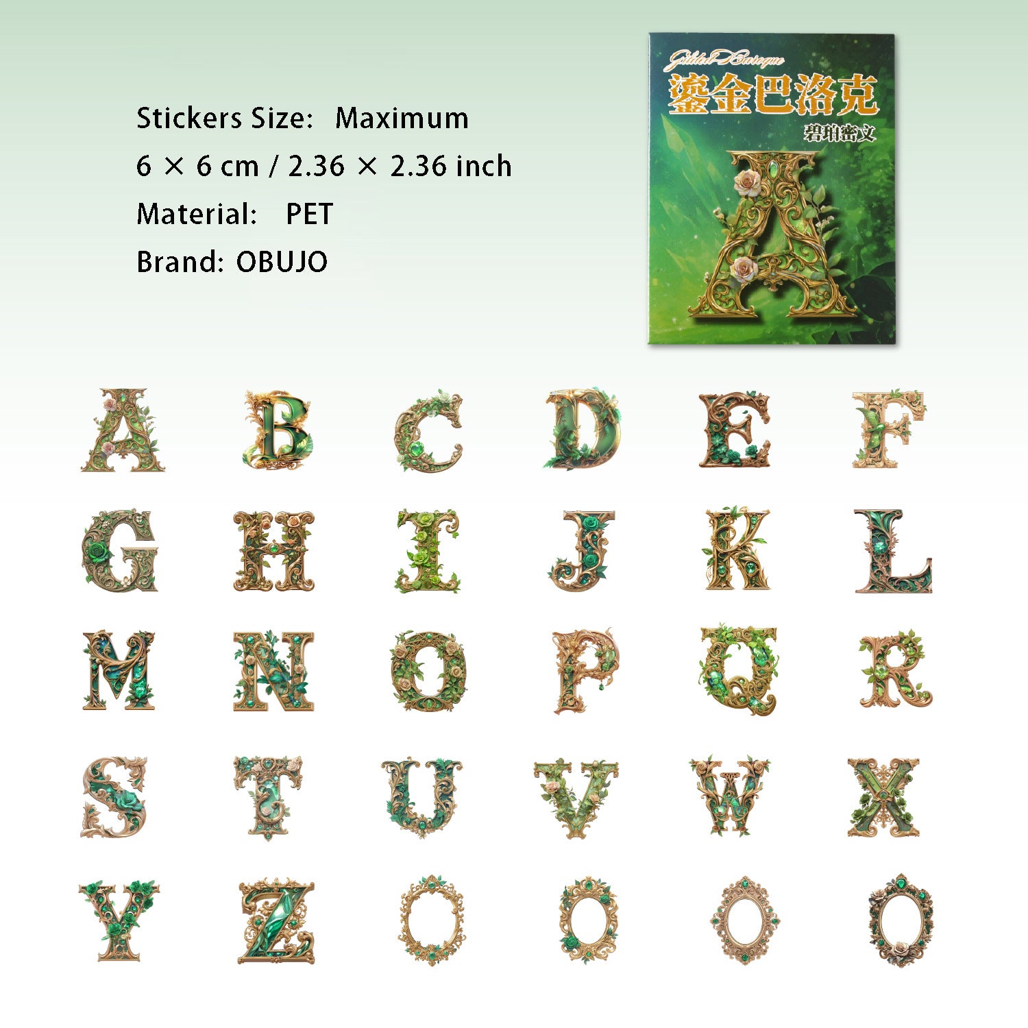 30 Pcs Gothic Alpabet Letter PET Stickers LJBLK