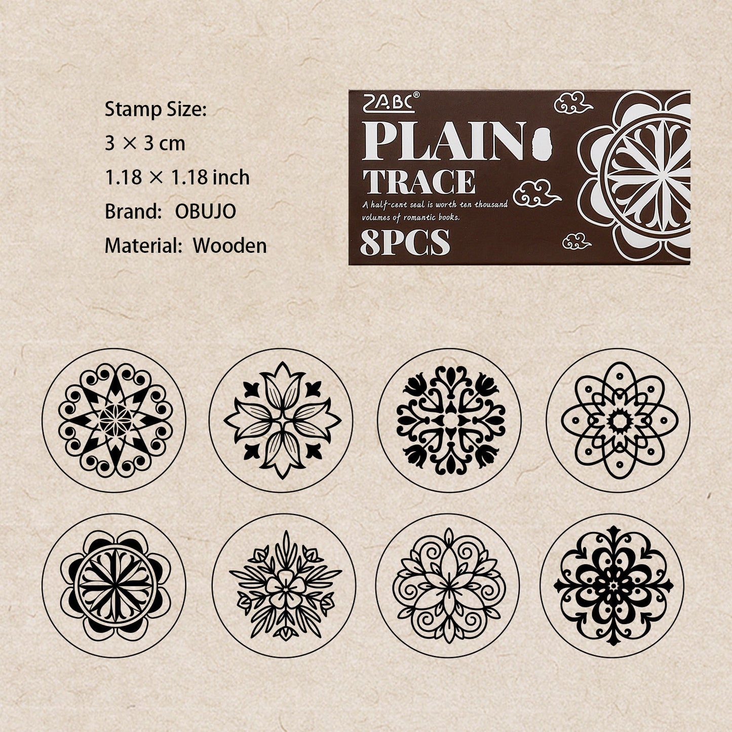 8 Pcs Vintage Geometric Wooden Stamp Kit KWCZ