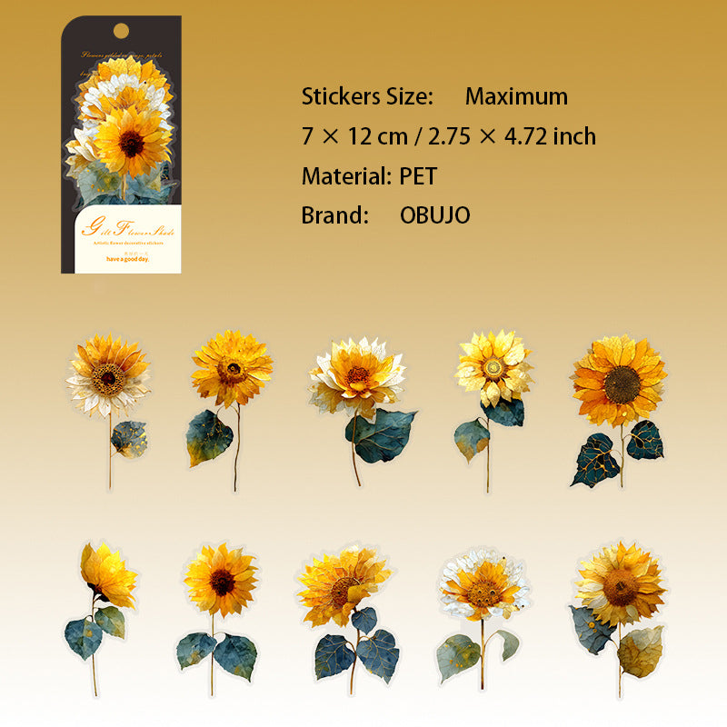 10 Pcs Vintage Flower PET Stickers LJHY