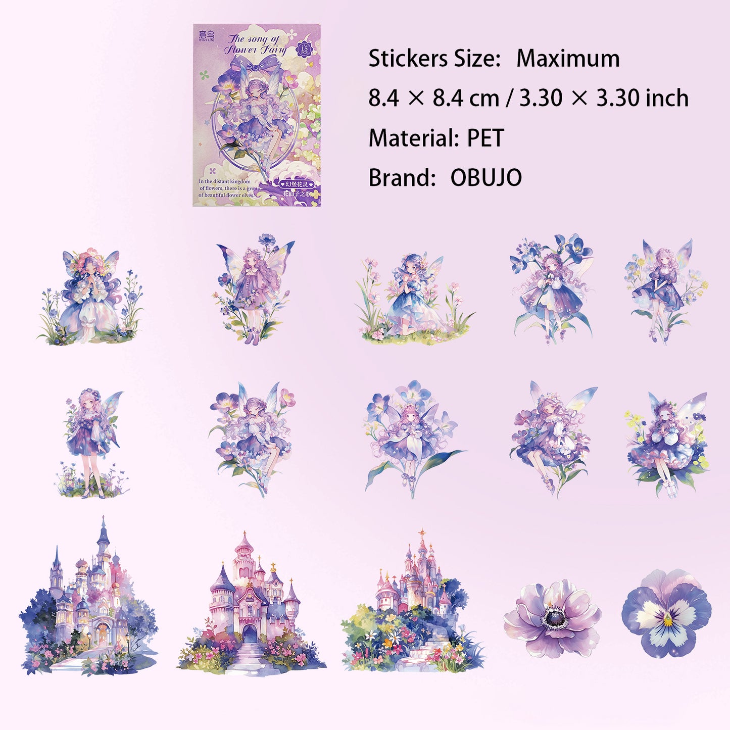 15 Pcs Flower Fairy PET Stickers HXZZG