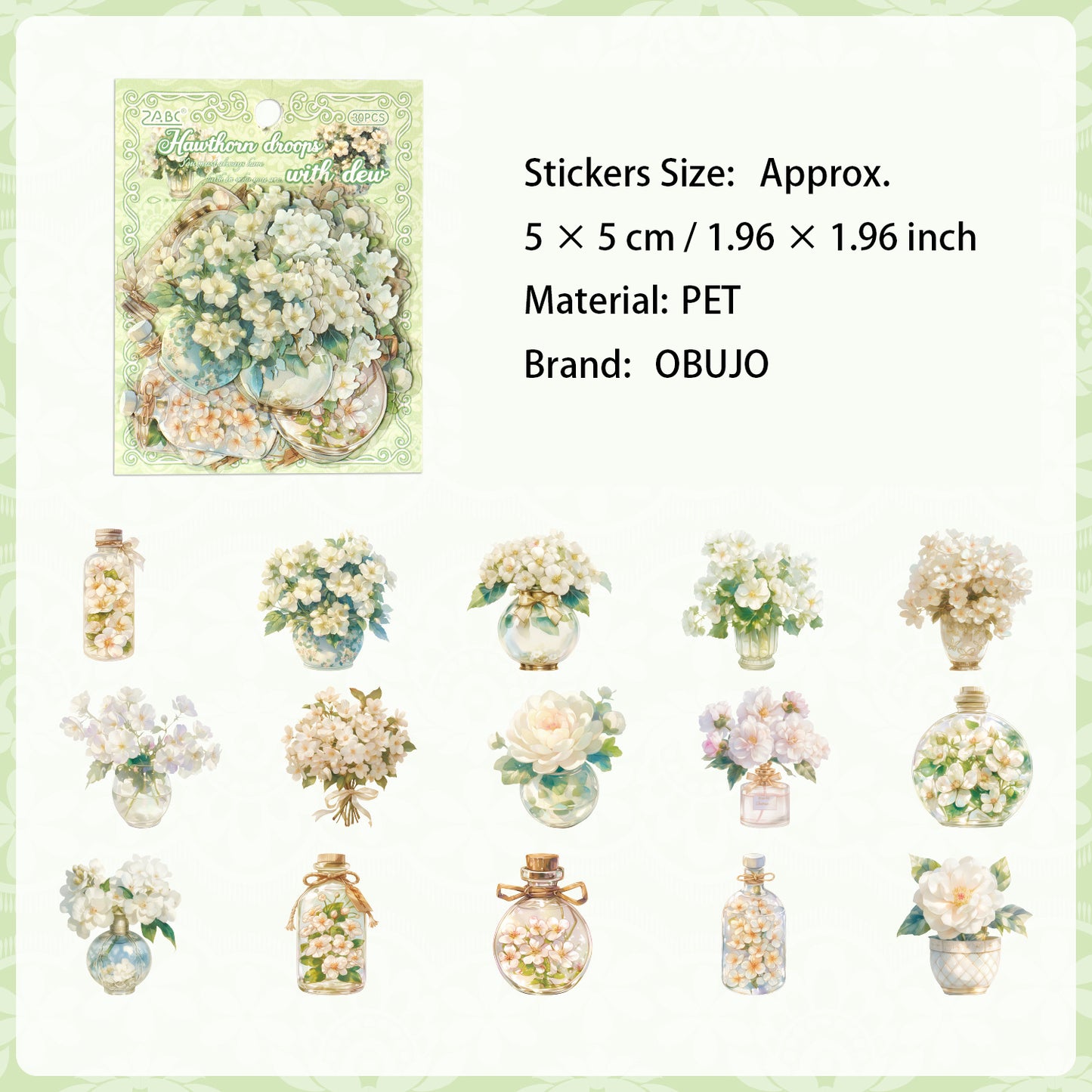 30 Pcs Potted Flowers PET Stickers HJXS