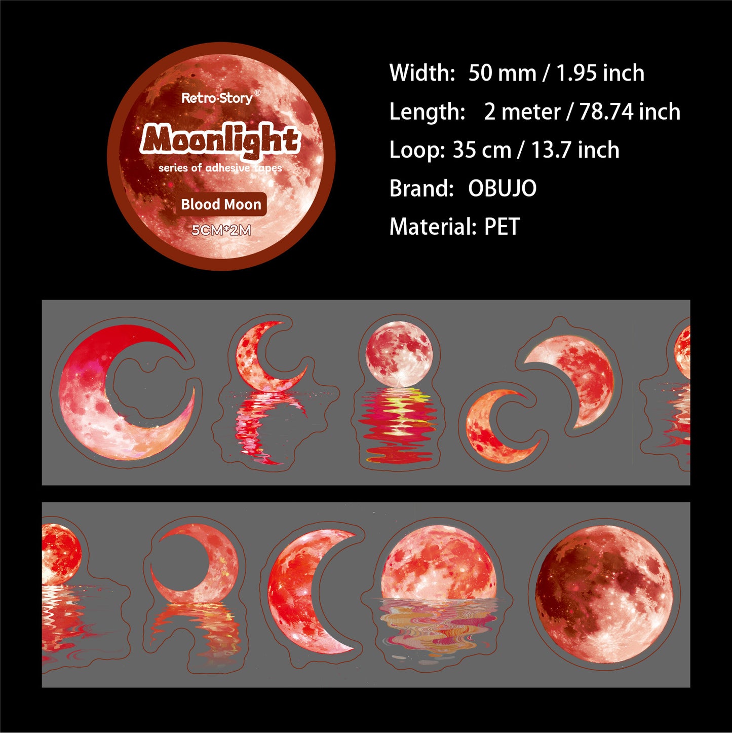 1 Roll Moon Themed PET Stickers Tape YGXL