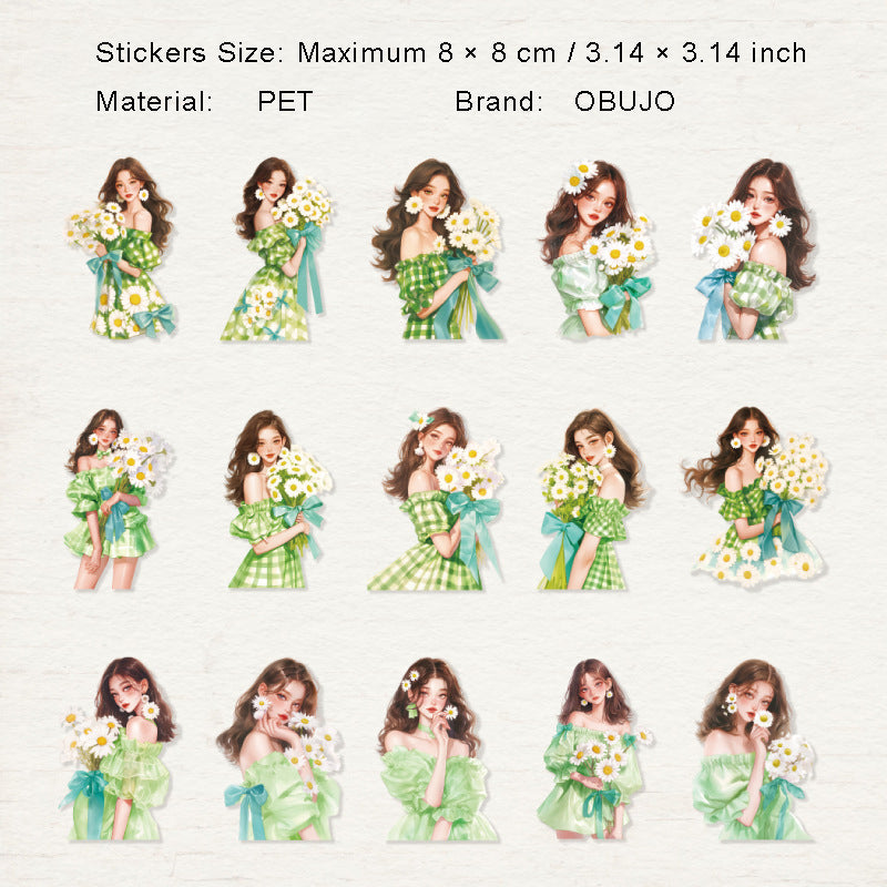 15 Pcs Flower Girl PET Stickers YCRTX