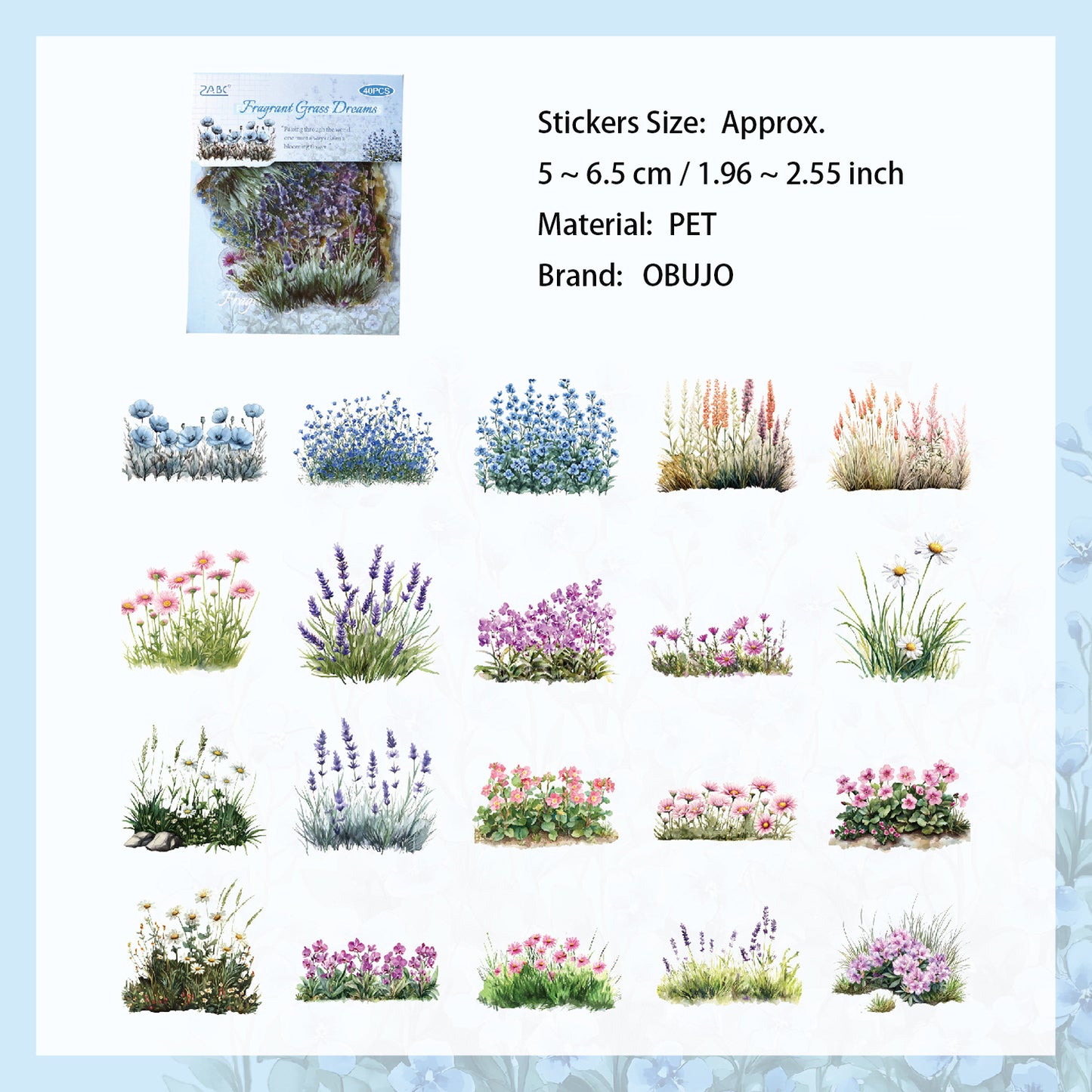 40 Pcs Wildflower PET Stickers SHHY