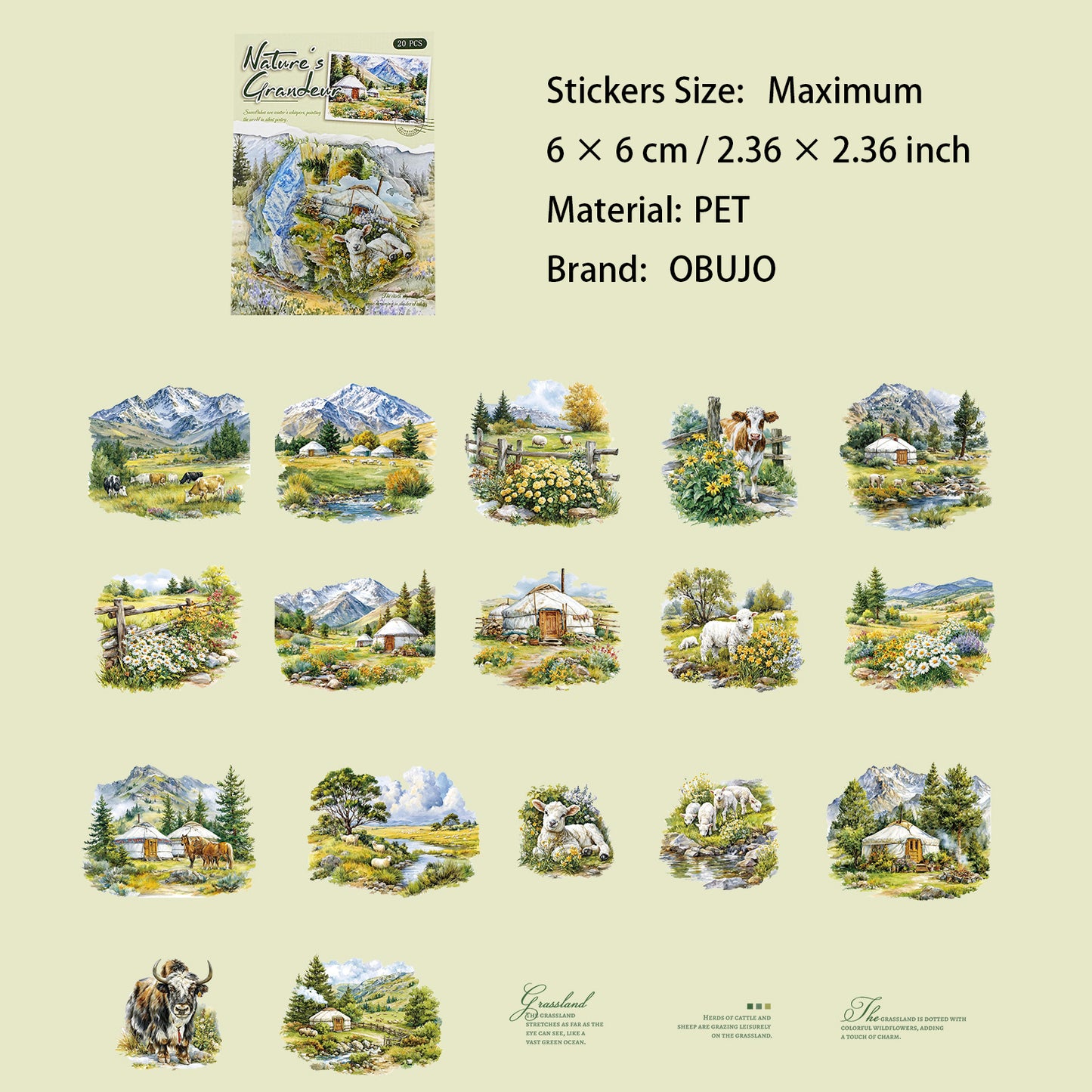 20 Pcs Wild Landscape PET Stickers SHRH