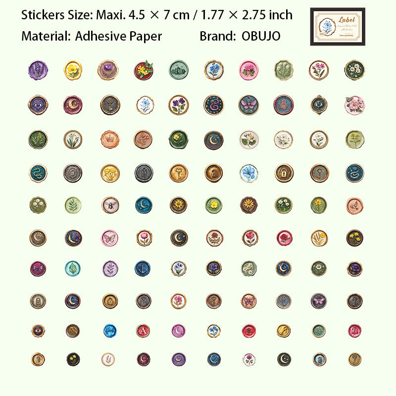 100 Pcs Vintage Wax Seal Tickets Stickers XHXX