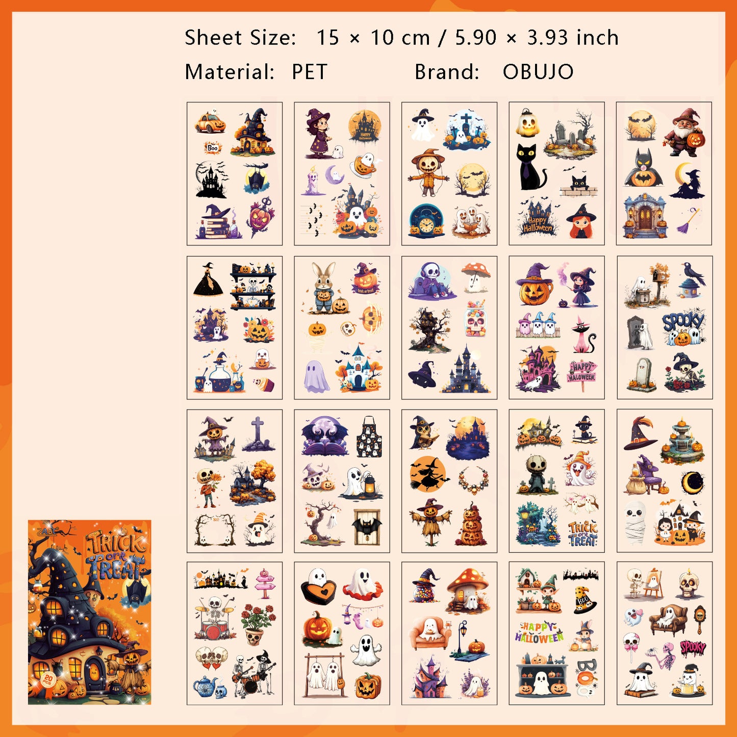 20 Sheets Holloween Theme Stickers Book WSGB
