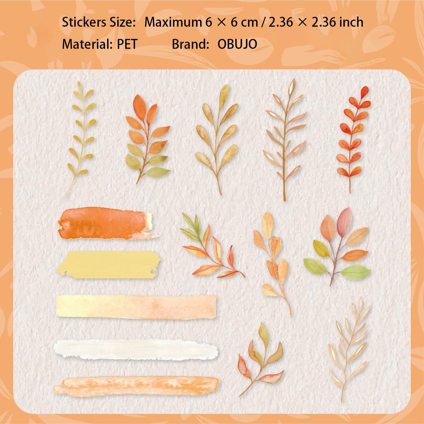 30 Pcs Watercolor Leaf PET Stickers QXXL