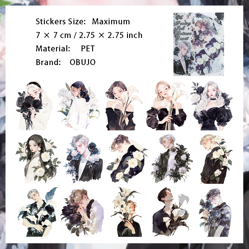 30 Pcs Flower Girl PET Stickers CYQG