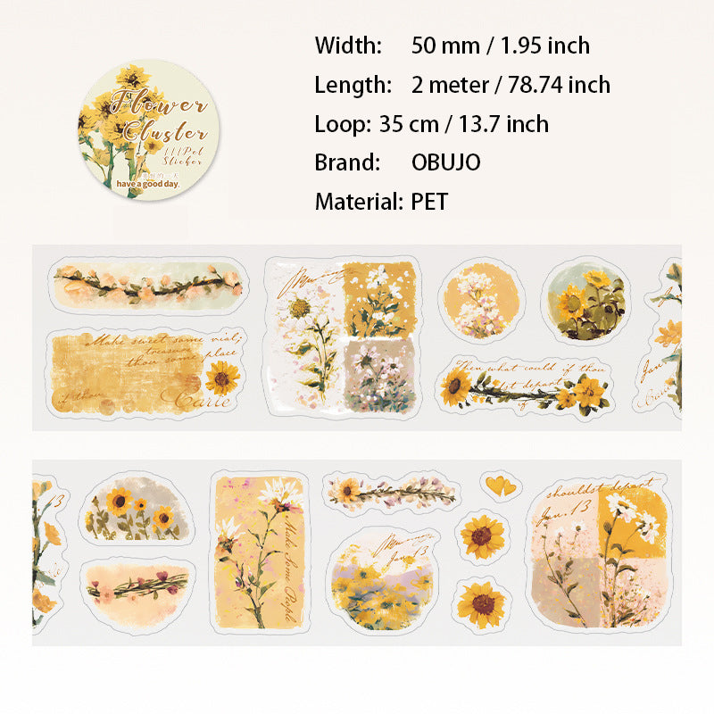 1 Roll Flower Themed PET Stickers Tape HCMB