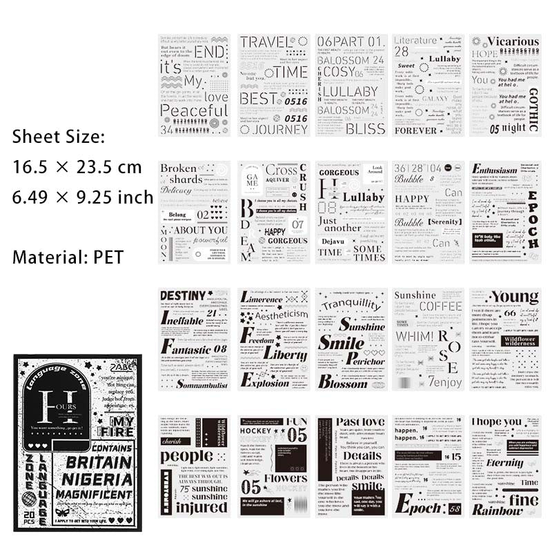 20 Sheets Word Quote PET Stickers Book YXDD