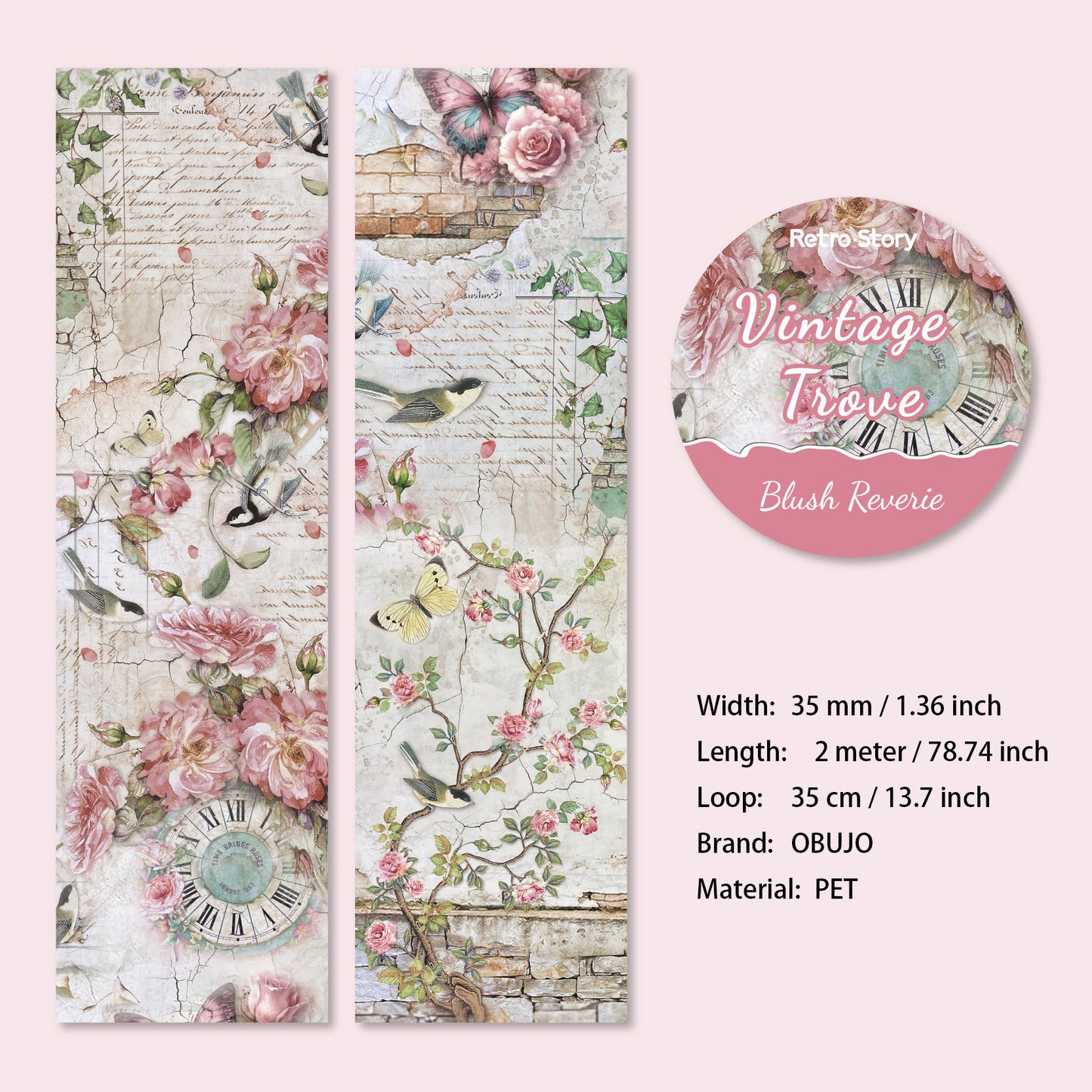 1 Roll Vintage Floral Washi Tape FGMC