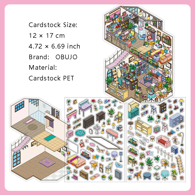 3D Shop House Home Scene DIY Stickers Kit WDXW11
