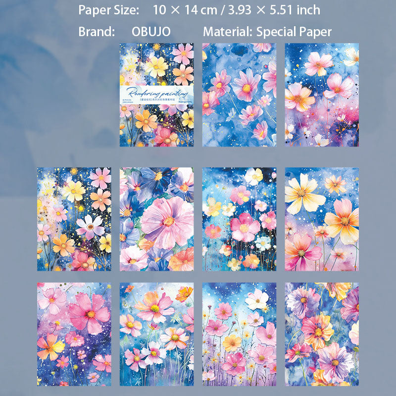 30 Pcs Watercolor Floral Journal Paper YRHH