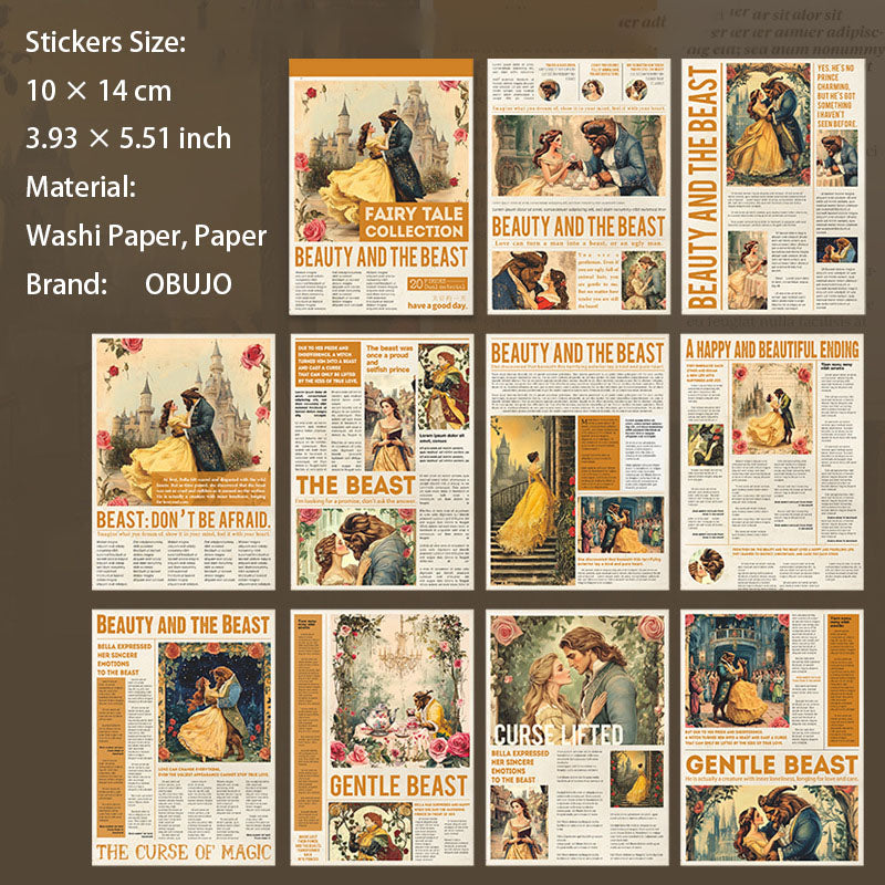 20 Pcs Fairy Tale Journal Paper and Washi Stickers THJXL