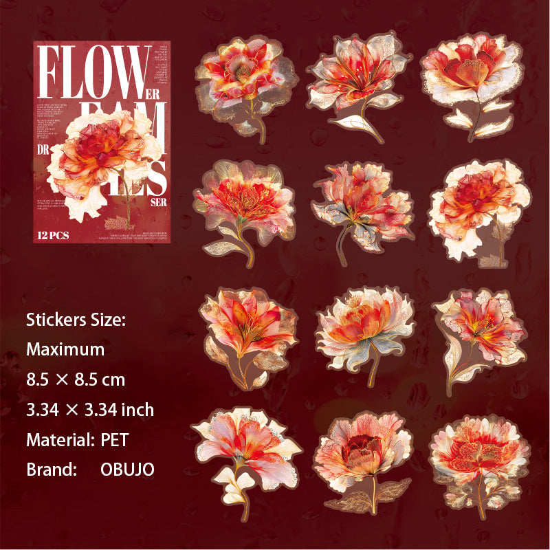 12 Pcs Fantasy Flower PET Stickers HJMX