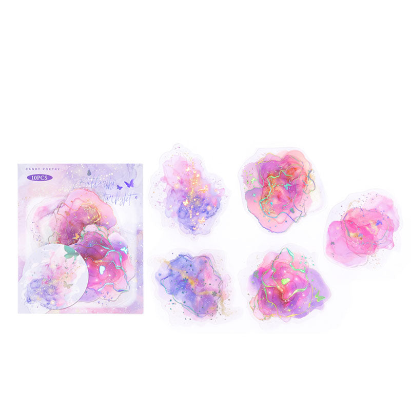 10 Pcs Holographic Silver Alcohol Ink PET Stickers - Butterfly