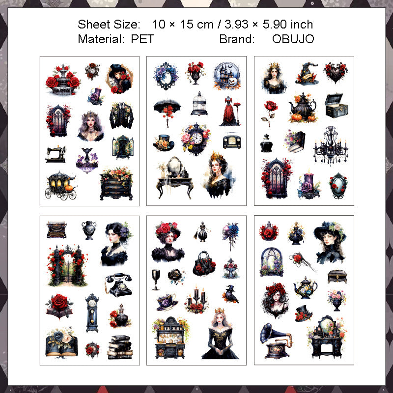 6 Sheets Gothic Fantasy PET Stickers AYQW