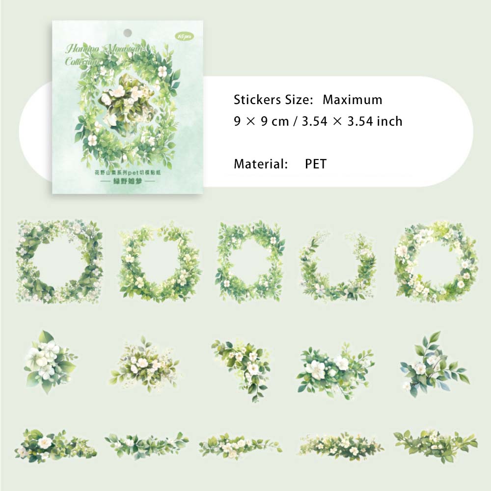 15 Pcs Flower Theme PET Stickers HYSJ