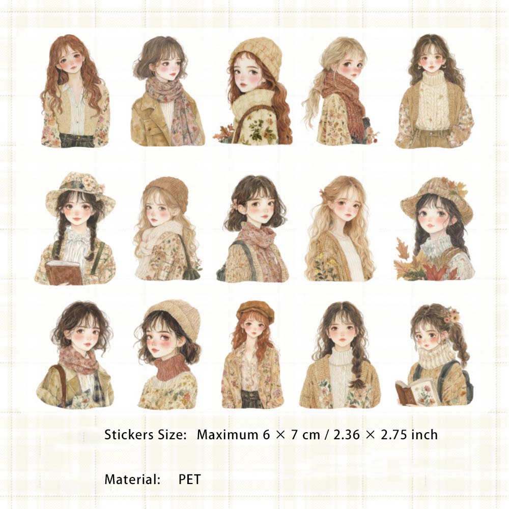 15 Pcs Winter Girl PET Stickers JBXD