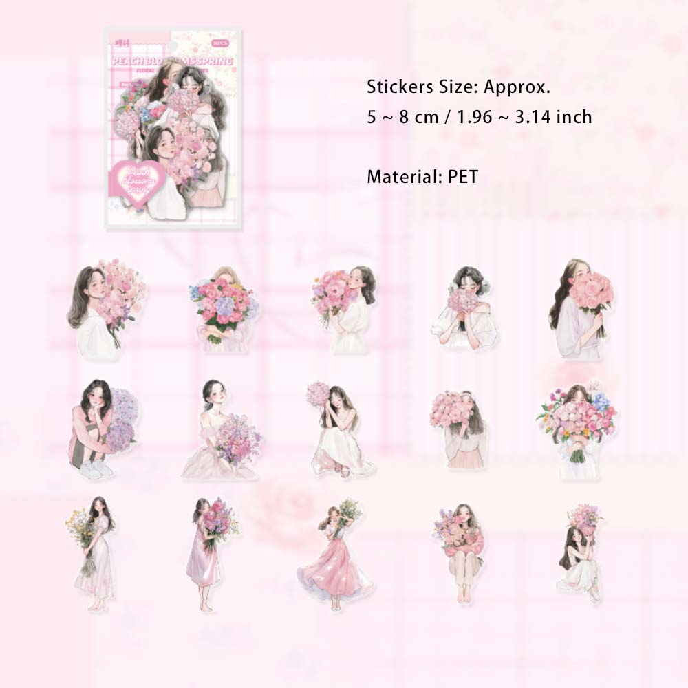 30 Pcs PET Girl with Flower Stickers PHSN