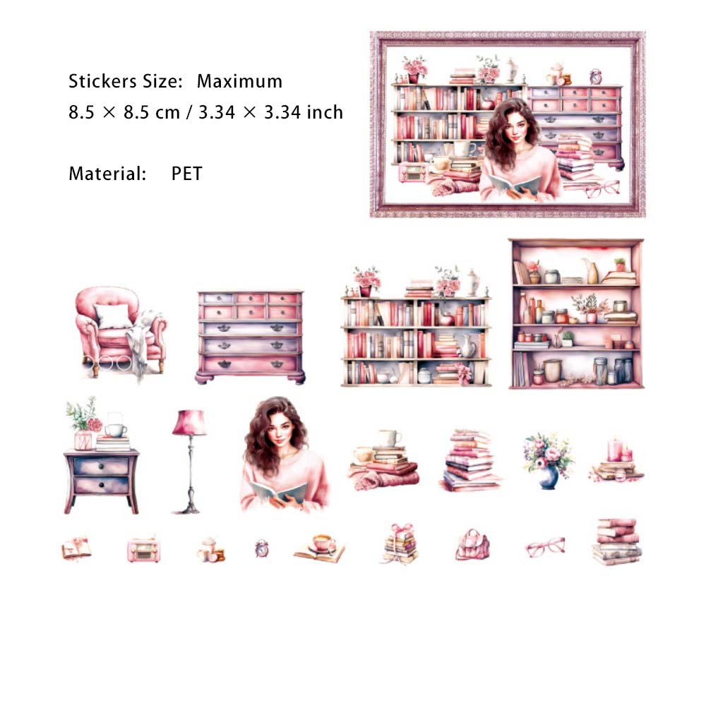 21 Pcs Reading Theme PET Stickers JJSJS