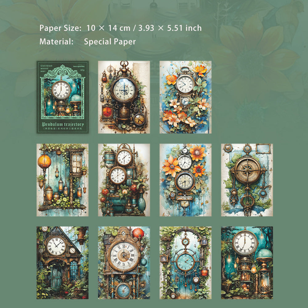 30 Sheets Vintage Clock Scrapbook Paper ZBGJ