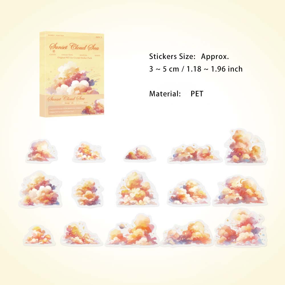 30 Pcs Glitter Cloud PET Stickers YCSJSC