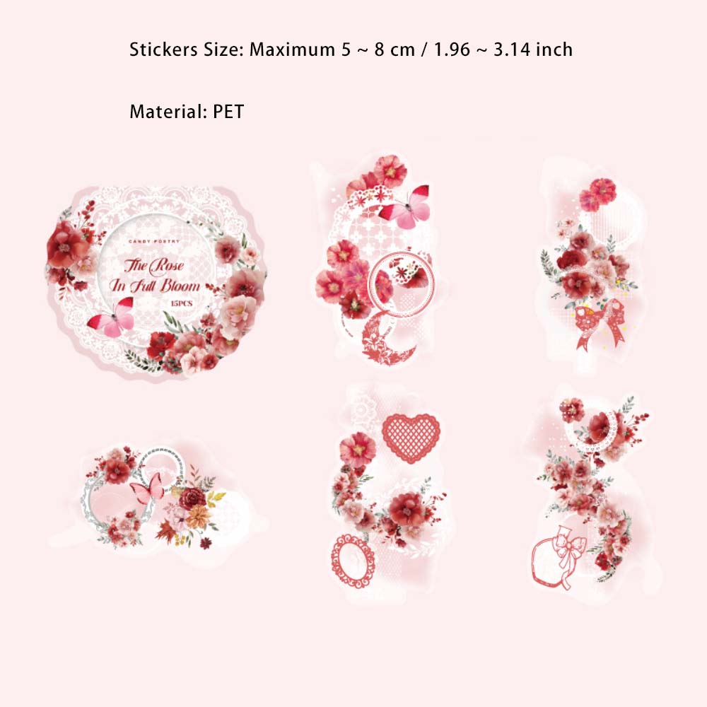 15 Pcs Lace Flower Butterfly PET Stickers HJWQ