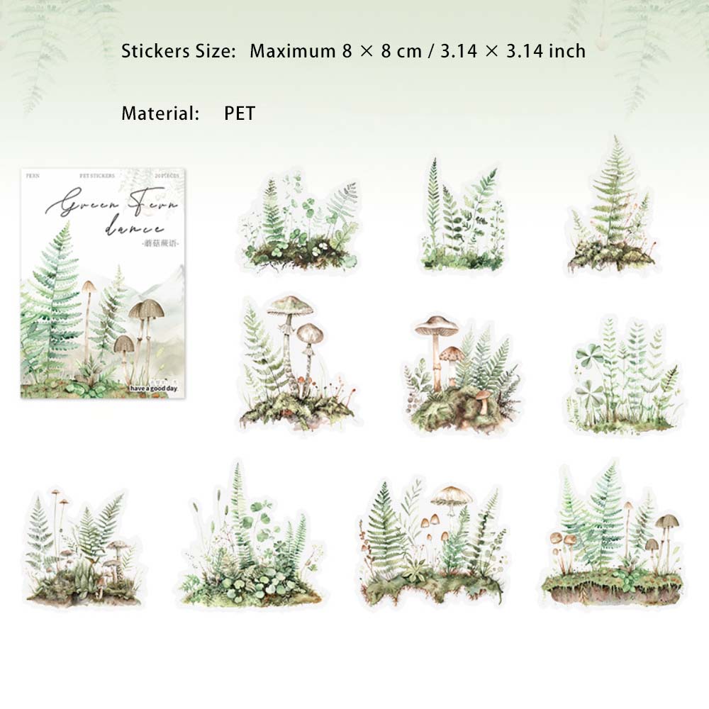 20 Pcs Ferns Theme PET Stickers LYJW