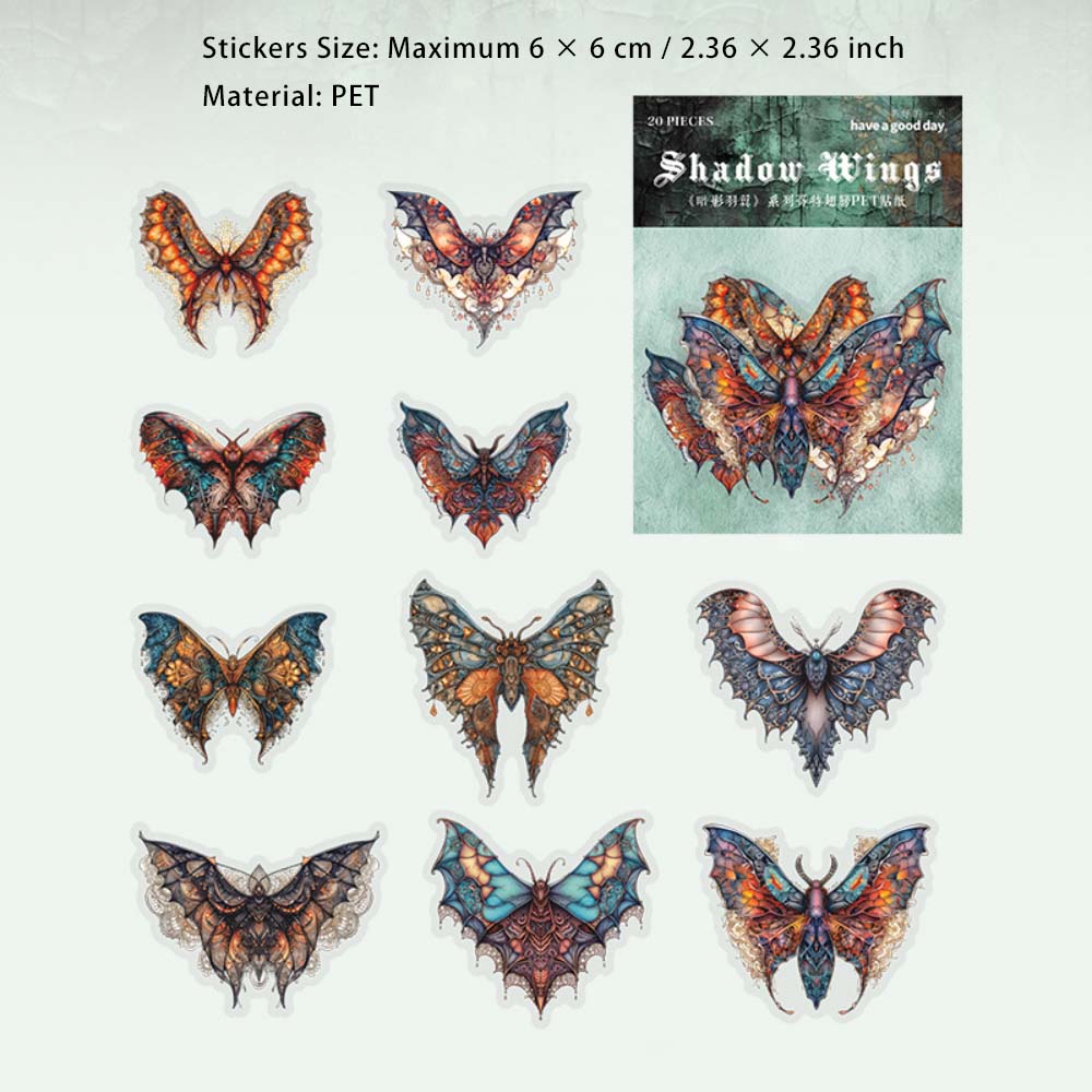 20 Pcs Gothic Wing PET Stickers AYYY